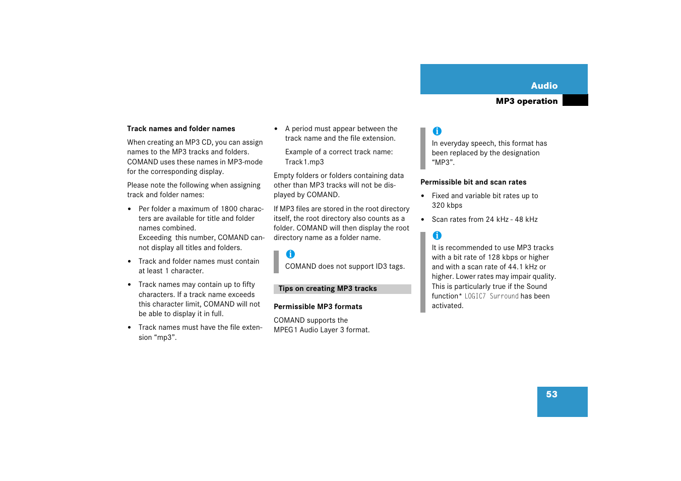 Tips on creating mp3 tracks | Mercedes-Benz E-Class 2008 COMAND Manual User Manual | Page 53 / 186