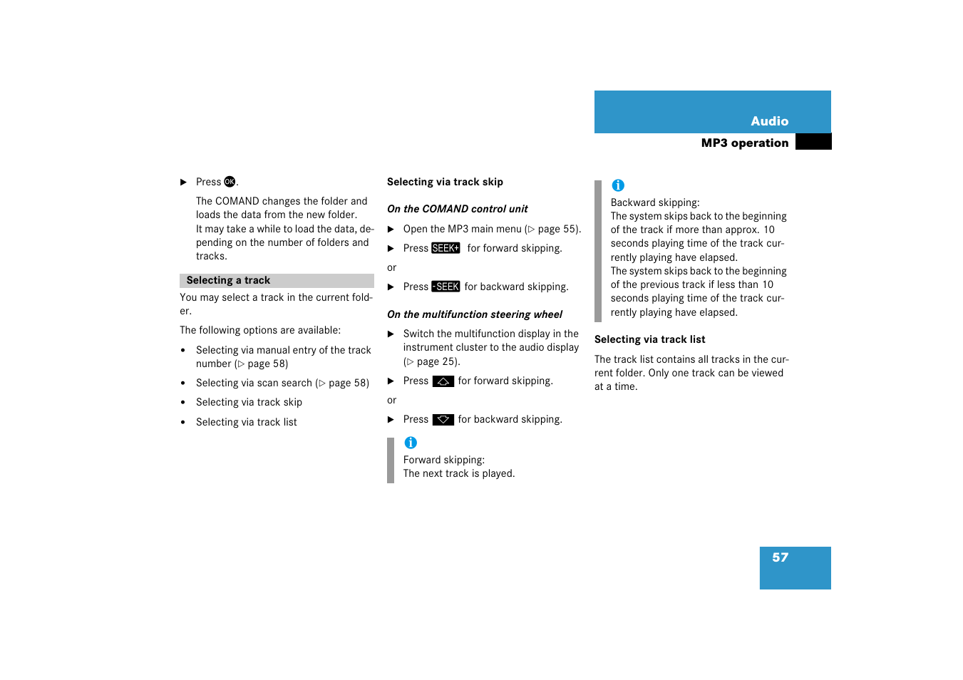 Selecting a track | Mercedes-Benz E-Class 2008 COMAND Manual User Manual | Page 57 / 186