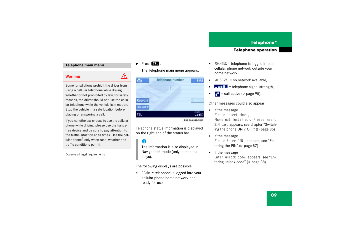 Telephone main menu | Mercedes-Benz E-Class 2008 COMAND Manual User Manual | Page 89 / 186