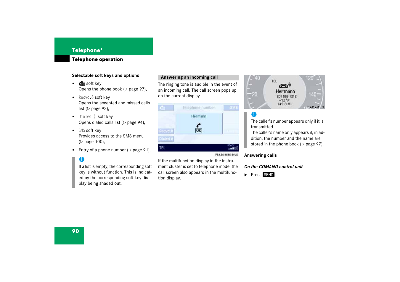 Answering an incoming call | Mercedes-Benz E-Class 2008 COMAND Manual User Manual | Page 90 / 186