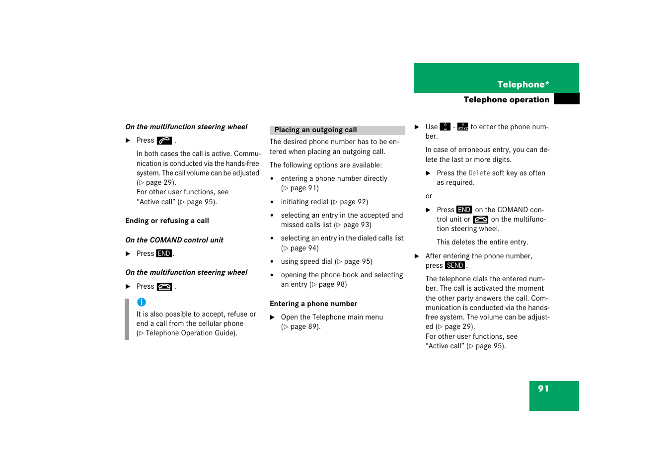 Placing an outgoing call, Number | Mercedes-Benz E-Class 2008 COMAND Manual User Manual | Page 91 / 186