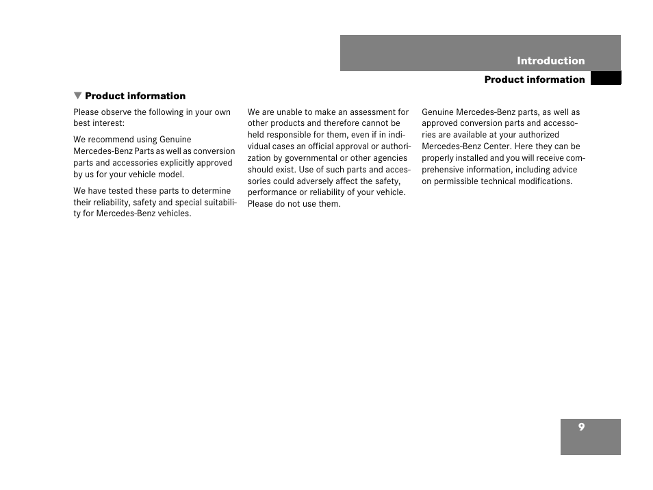 Introduction, Product information | Mercedes-Benz C-Class 2008 Owners Manual User Manual | Page 10 / 509