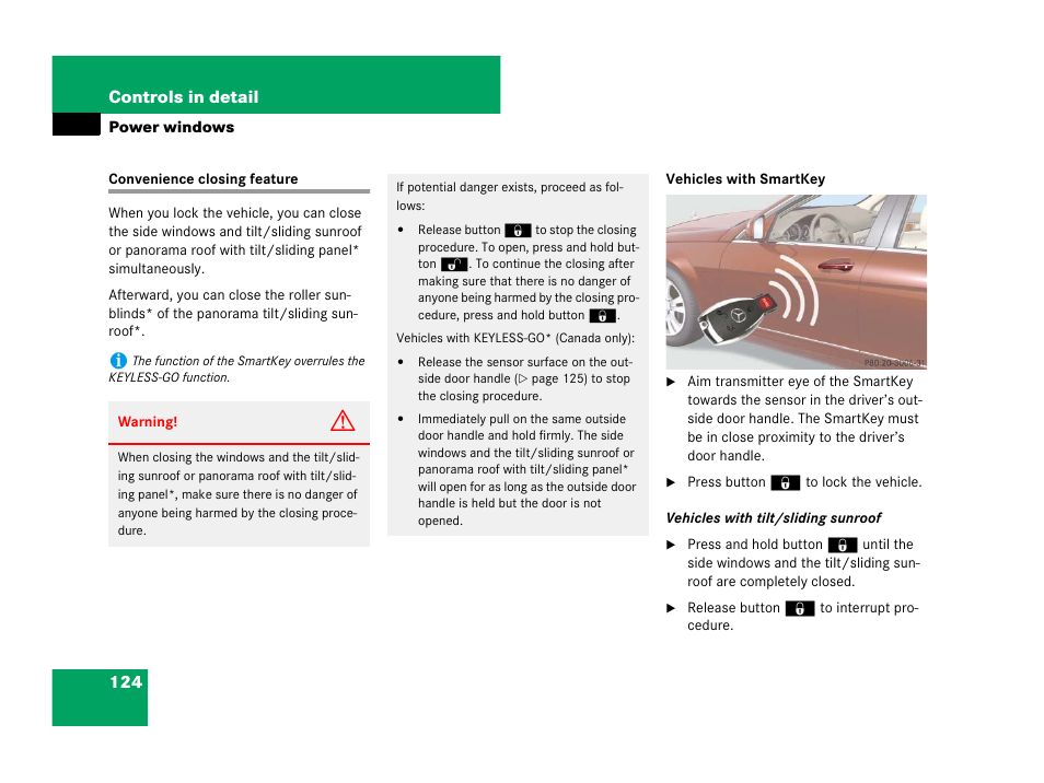 Convenience closing feature | Mercedes-Benz C-Class 2008 Owners Manual User Manual | Page 125 / 509