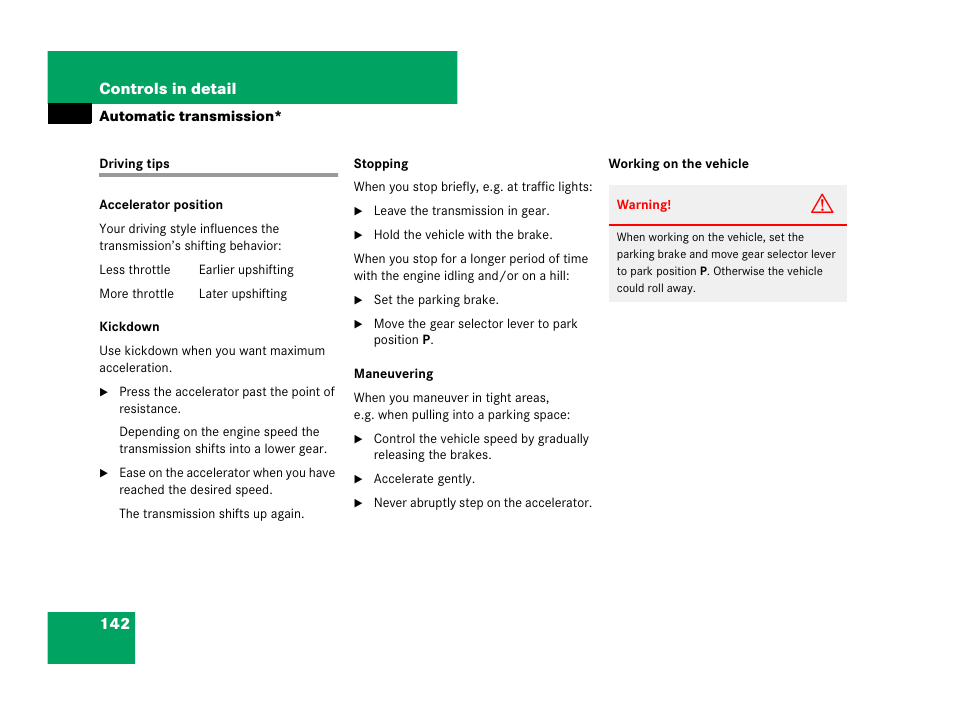 Driving tips | Mercedes-Benz C-Class 2008 Owners Manual User Manual | Page 143 / 509