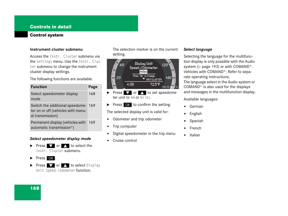 Control system | Mercedes-Benz C-Class 2008 Owners Manual User Manual | Page 169 / 509