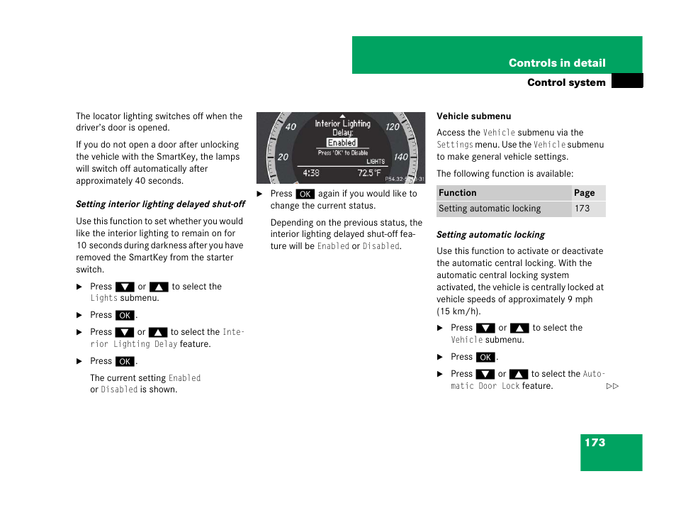 Delayed shut off | Mercedes-Benz C-Class 2008 Owners Manual User Manual | Page 174 / 509