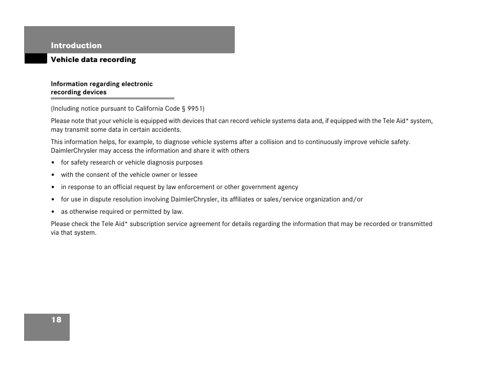 Vehicle data recording, Information regarding electronic recording devices | Mercedes-Benz C-Class 2008 Owners Manual User Manual | Page 19 / 509