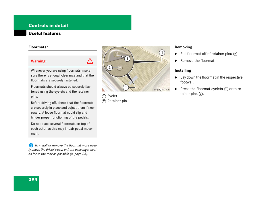 Floormats | Mercedes-Benz C-Class 2008 Owners Manual User Manual | Page 295 / 509
