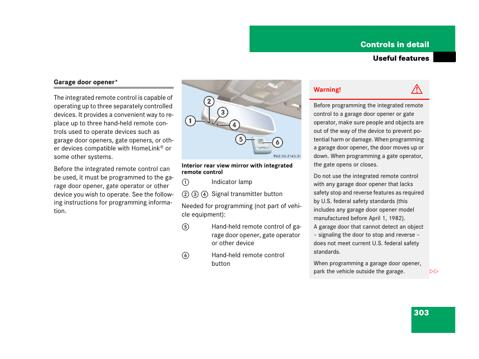 Garage door opener | Mercedes-Benz C-Class 2008 Owners Manual User Manual | Page 304 / 509