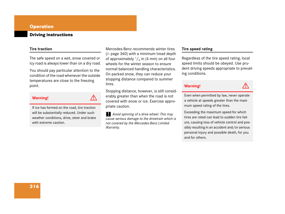 Tires:traction, Tires:speed rating, Tire traction tire speed rating | Mercedes-Benz C-Class 2008 Owners Manual User Manual | Page 317 / 509