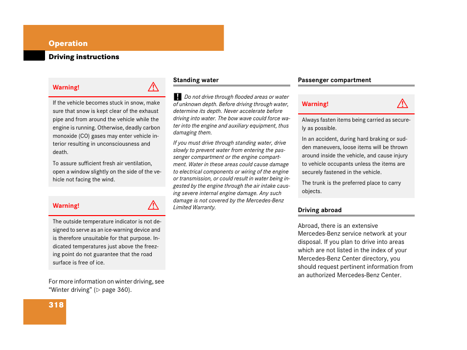 Passenger compartment, Driving:abroad | Mercedes-Benz C-Class 2008 Owners Manual User Manual | Page 319 / 509
