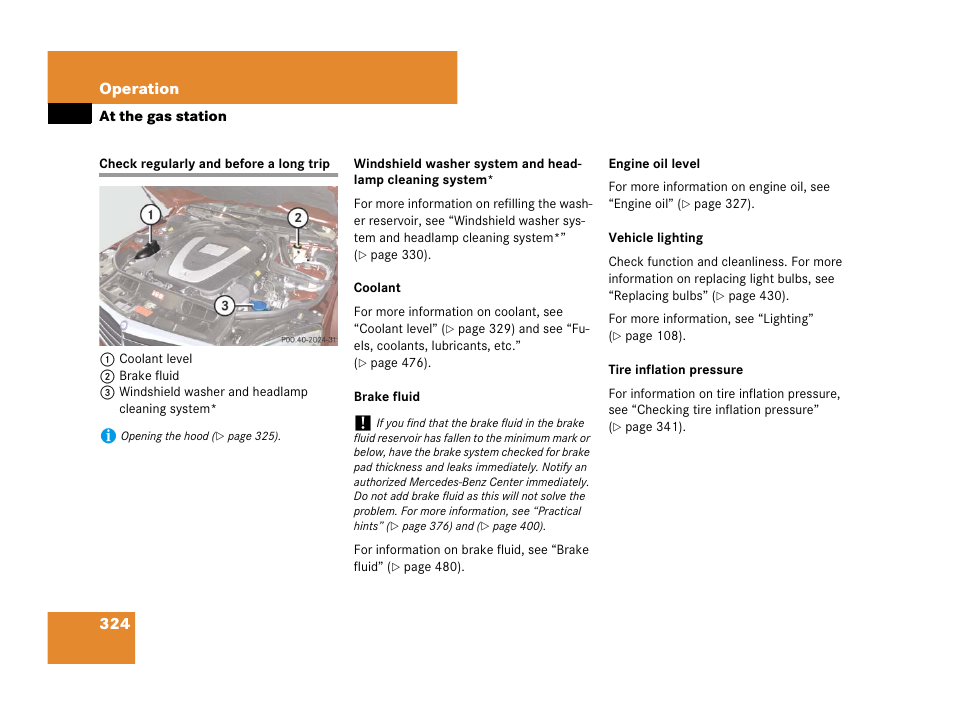 Regular checks, Check regularly and before a long trip | Mercedes-Benz C-Class 2008 Owners Manual User Manual | Page 325 / 509