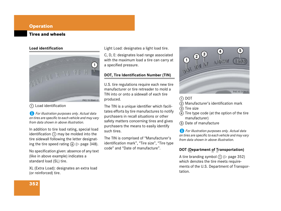 Load identification, Ation, Rating, see “load identification | Mercedes-Benz C-Class 2008 Owners Manual User Manual | Page 353 / 509