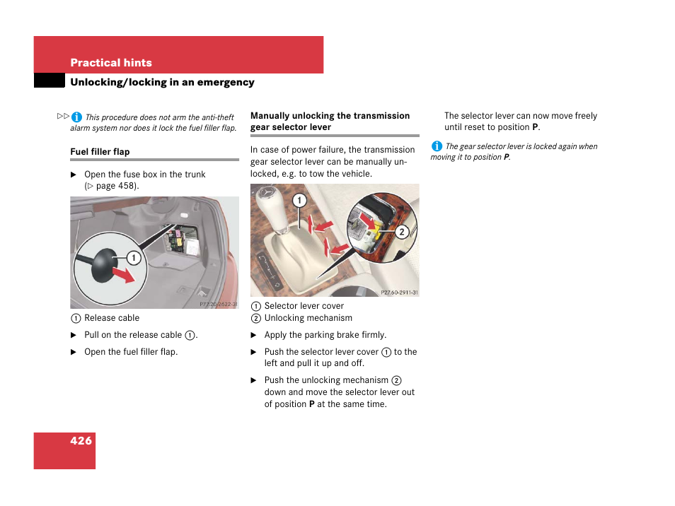 Fuel filler flap | Mercedes-Benz C-Class 2008 Owners Manual User Manual | Page 427 / 509