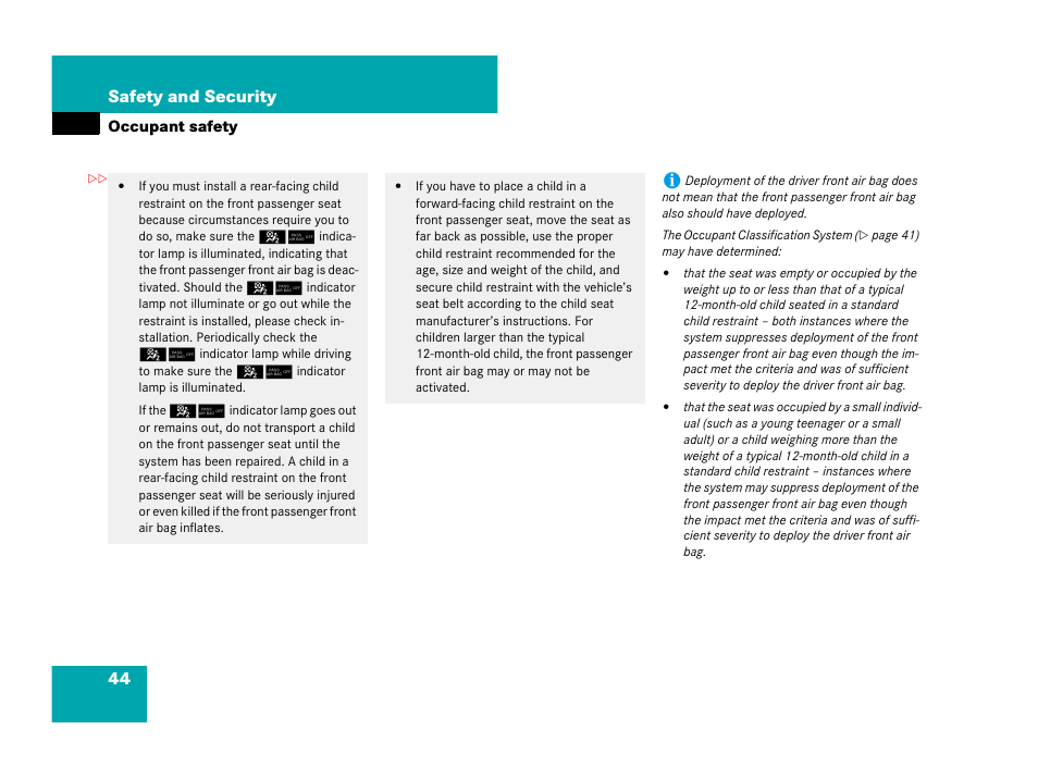 44 safety and security | Mercedes-Benz C-Class 2008 Owners Manual User Manual | Page 45 / 509