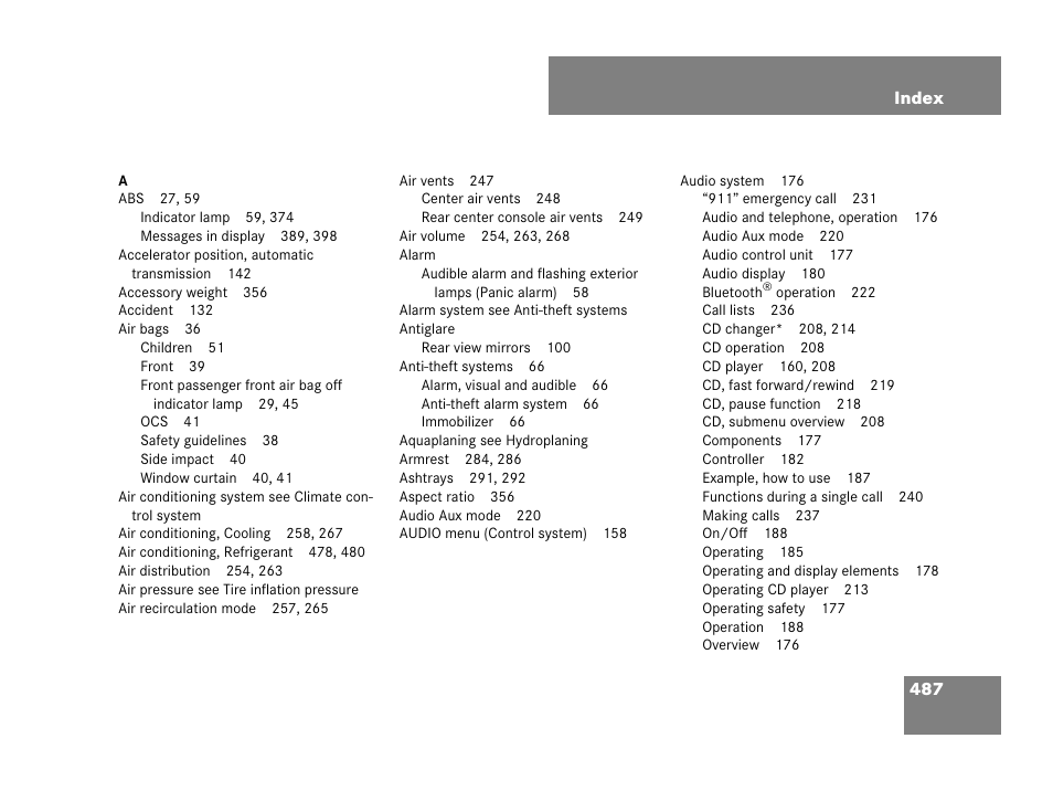 Index | Mercedes-Benz C-Class 2008 Owners Manual User Manual | Page 488 / 509