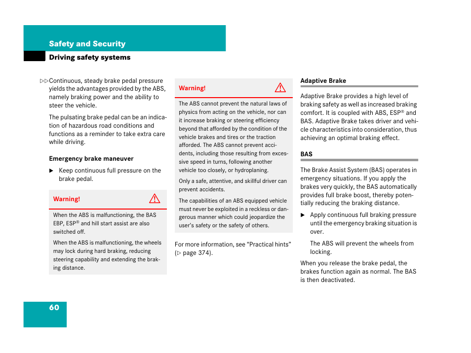 Adaptive brake bas | Mercedes-Benz C-Class 2008 Owners Manual User Manual | Page 61 / 509