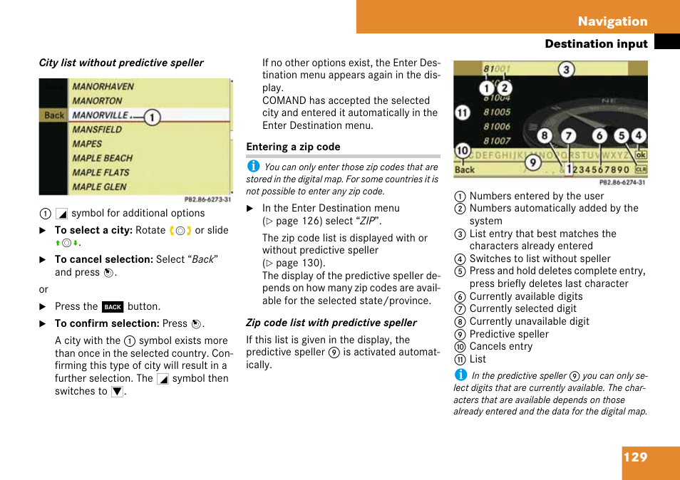 129 navigation | Mercedes-Benz C-Class 2008 COMAND Manual User Manual | Page 130 / 225