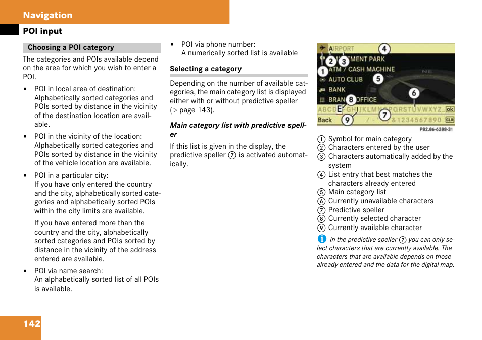 Choosing a poi category, 142 navigation | Mercedes-Benz C-Class 2008 COMAND Manual User Manual | Page 143 / 225