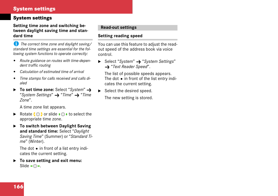 Read-out settings, 166 system settings | Mercedes-Benz C-Class 2008 COMAND Manual User Manual | Page 167 / 225