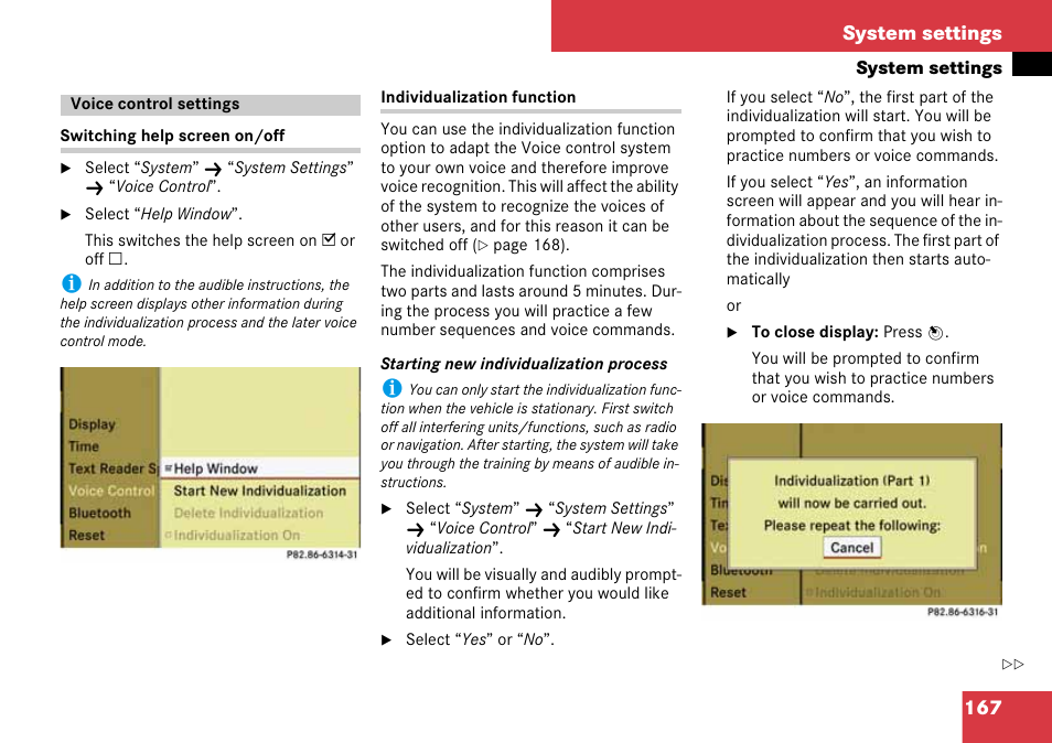 Voice control settings, 167 system settings | Mercedes-Benz C-Class 2008 COMAND Manual User Manual | Page 168 / 225