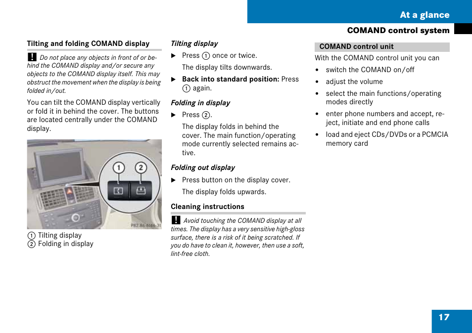 Comand control unit, 17 at a glance | Mercedes-Benz C-Class 2008 COMAND Manual User Manual | Page 18 / 225