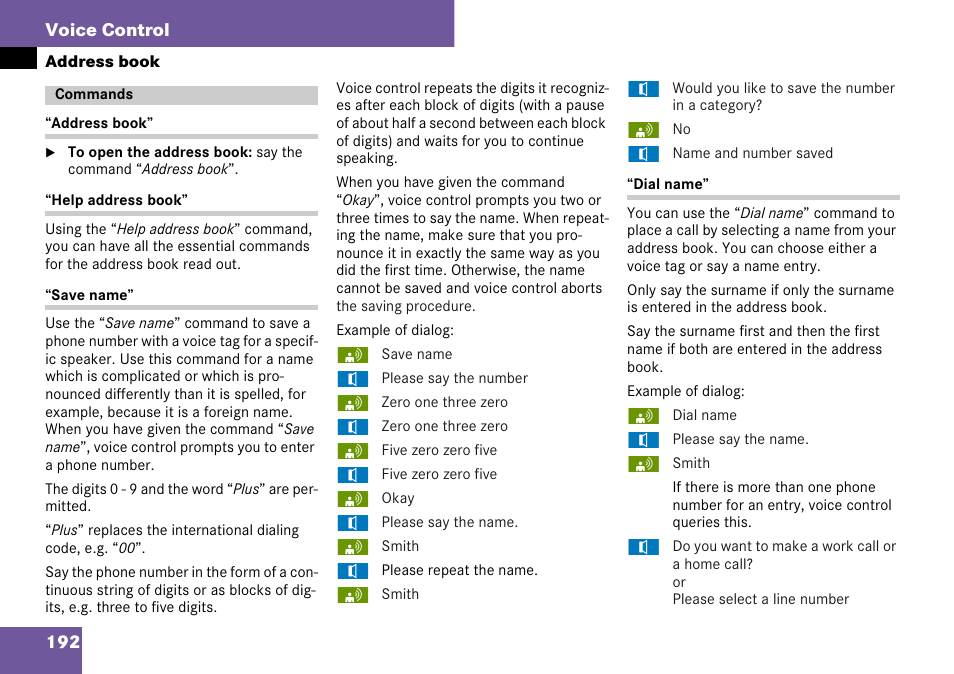 Commands, 192 voice control | Mercedes-Benz C-Class 2008 COMAND Manual User Manual | Page 193 / 225
