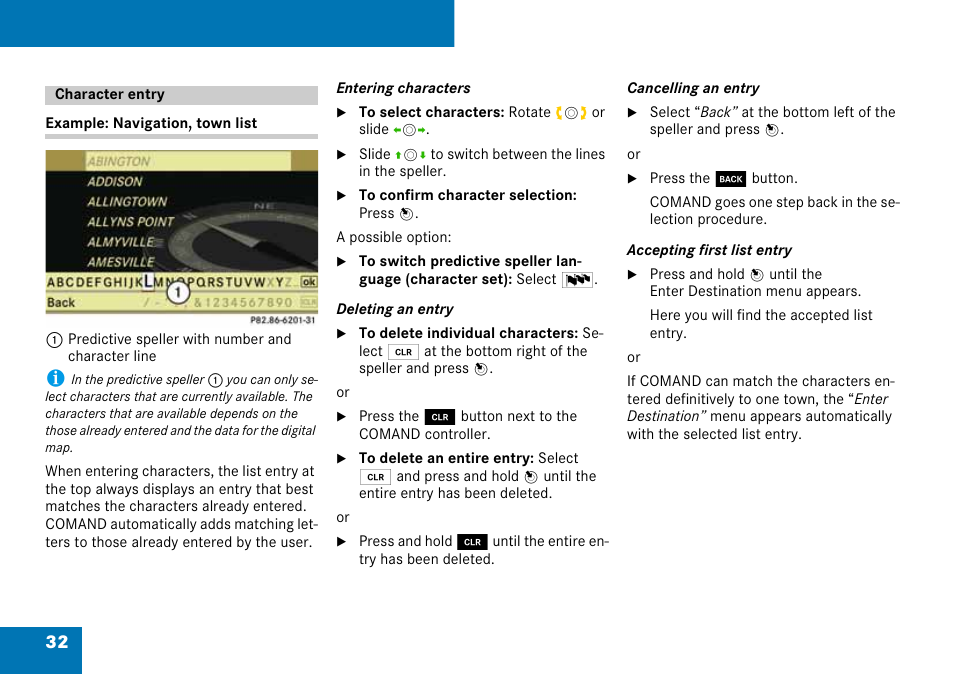 Character entry | Mercedes-Benz C-Class 2008 COMAND Manual User Manual | Page 33 / 225
