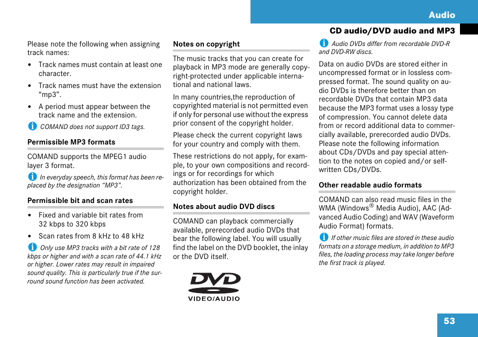 53 audio | Mercedes-Benz C-Class 2008 COMAND Manual User Manual | Page 54 / 225
