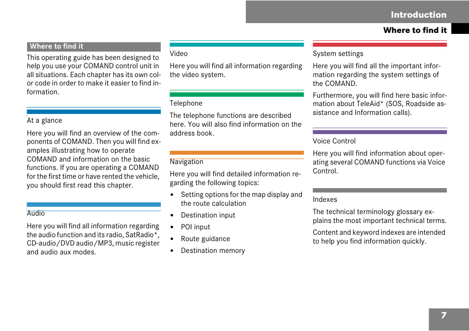 Introduction, Where to find it | Mercedes-Benz C-Class 2008 COMAND Manual User Manual | Page 8 / 225