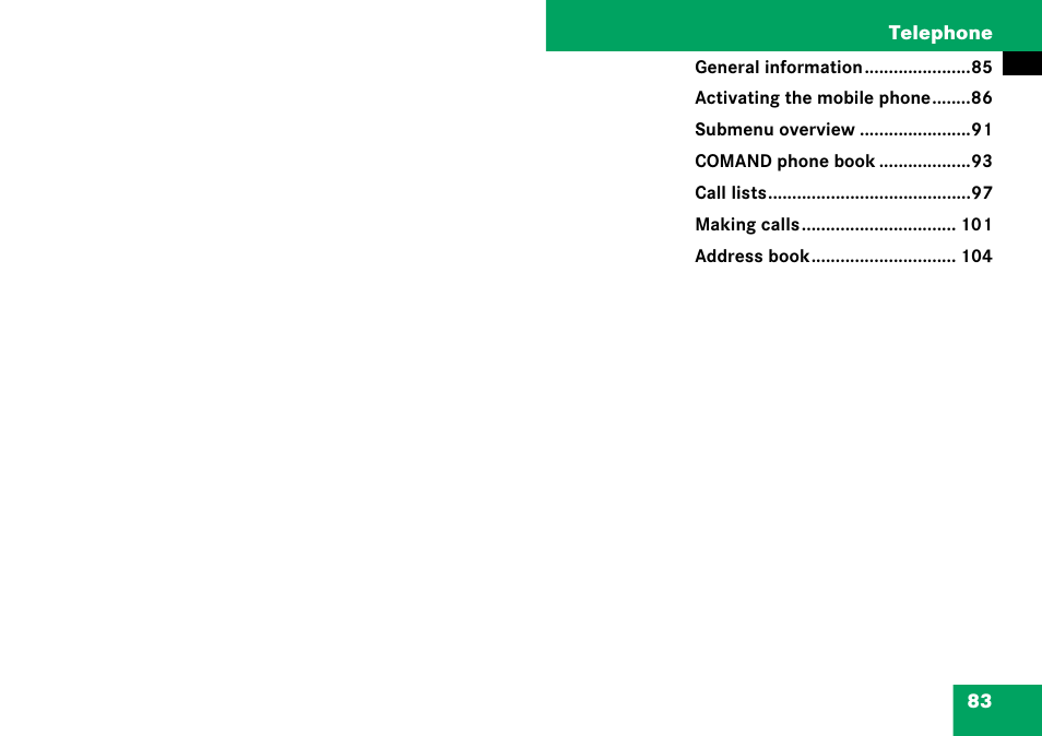 Telephone | Mercedes-Benz C-Class 2008 COMAND Manual User Manual | Page 84 / 225