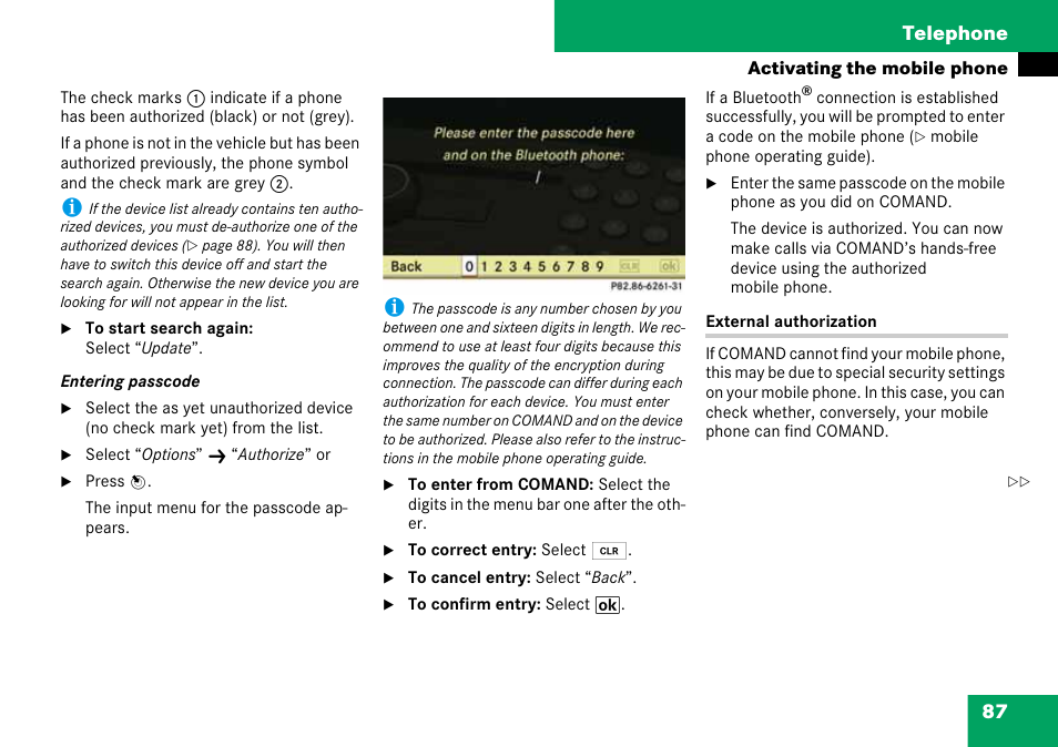 87 telephone | Mercedes-Benz C-Class 2008 COMAND Manual User Manual | Page 88 / 225