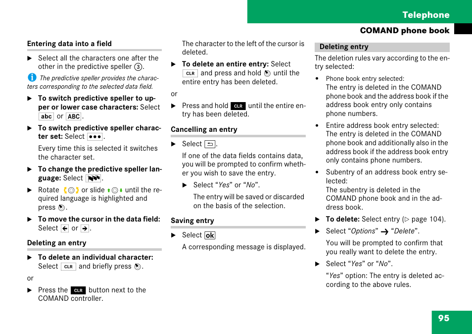 Deleting entry, 95 telephone | Mercedes-Benz C-Class 2008 COMAND Manual User Manual | Page 96 / 225