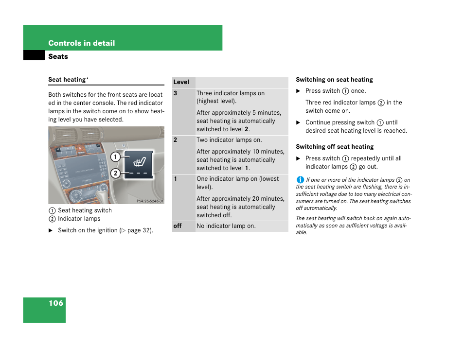 Seat heating | Mercedes-Benz C-Class 2007 Owners Manual User Manual | Page 107 / 441