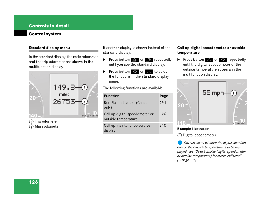 Standard display menu | Mercedes-Benz C-Class 2007 Owners Manual User Manual | Page 127 / 441