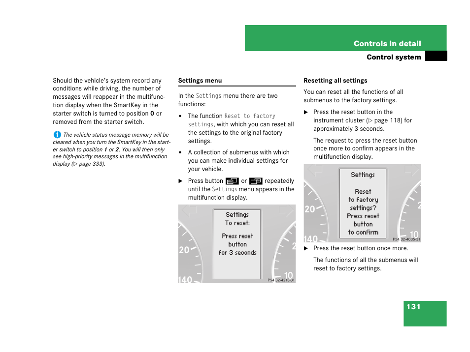 Settings menu | Mercedes-Benz C-Class 2007 Owners Manual User Manual | Page 132 / 441
