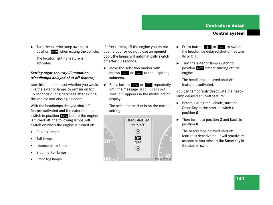 Ty illumination | Mercedes-Benz C-Class 2007 Owners Manual User Manual | Page 142 / 441