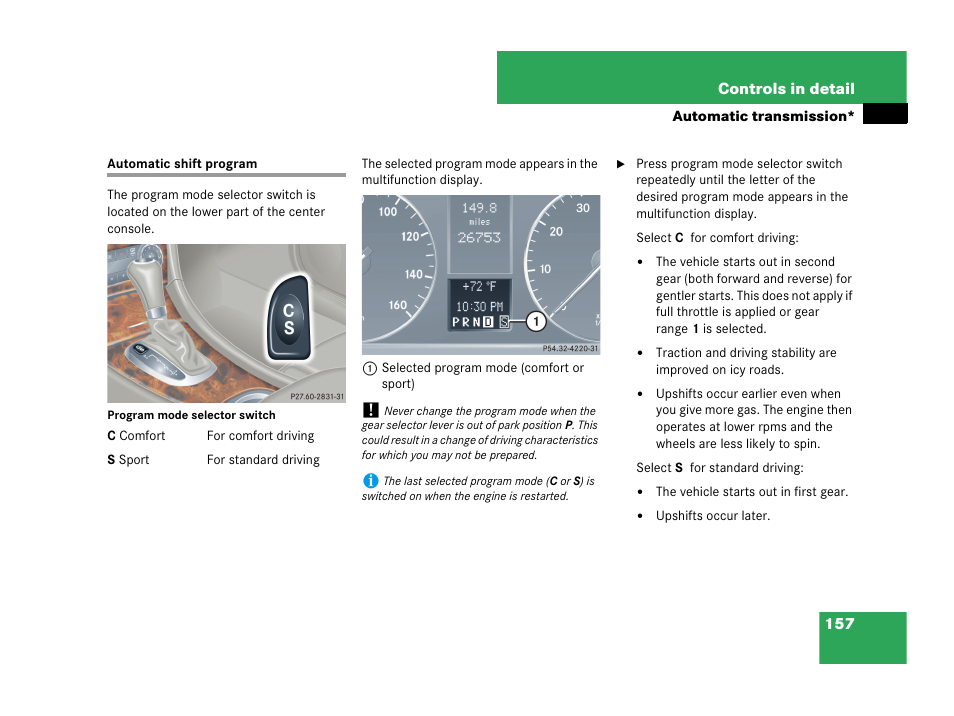 Automatic shift program | Mercedes-Benz C-Class 2007 Owners Manual User Manual | Page 158 / 441