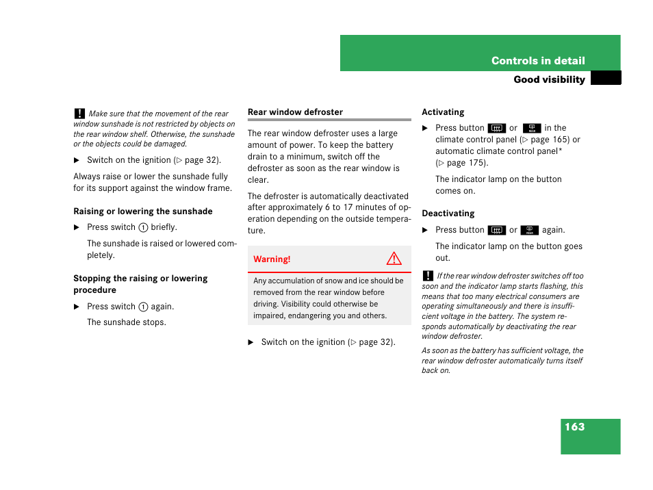 Rear window defroster | Mercedes-Benz C-Class 2007 Owners Manual User Manual | Page 164 / 441
