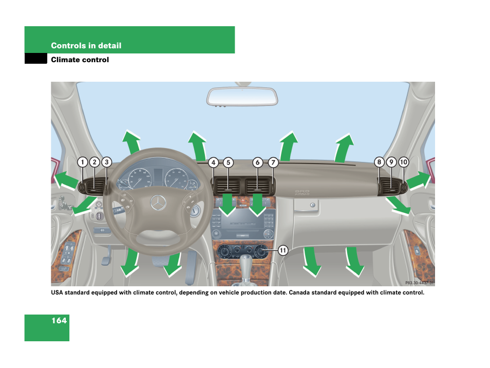 Climate control | Mercedes-Benz C-Class 2007 Owners Manual User Manual | Page 165 / 441