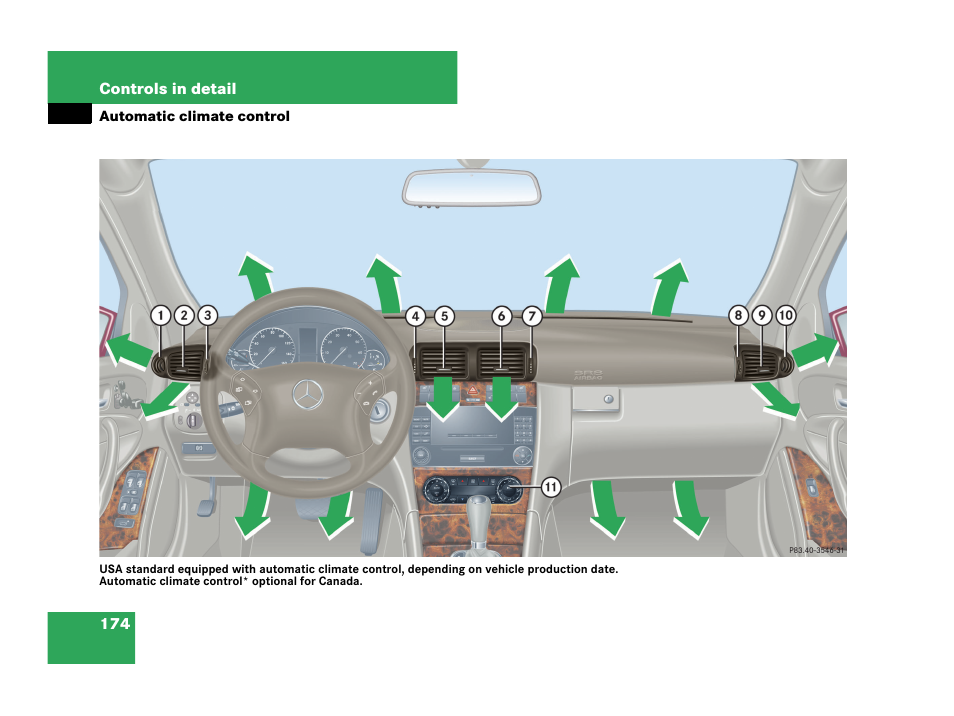 Automatic climate control | Mercedes-Benz C-Class 2007 Owners Manual User Manual | Page 175 / 441