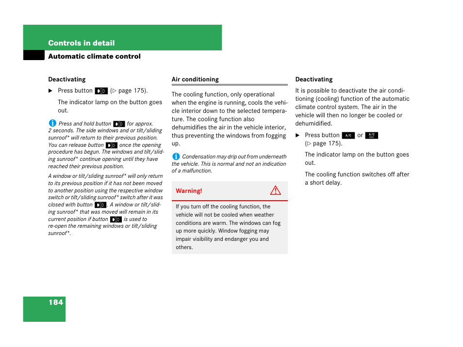 Air conditioning | Mercedes-Benz C-Class 2007 Owners Manual User Manual | Page 185 / 441