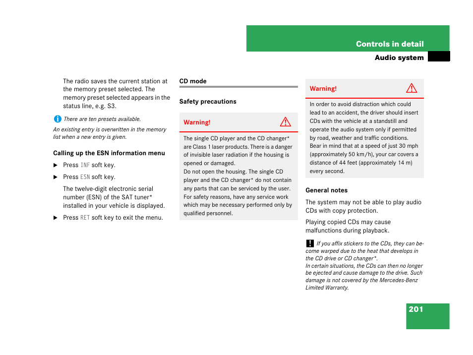 Cd mode, See “cd mode | Mercedes-Benz C-Class 2007 Owners Manual User Manual | Page 202 / 441