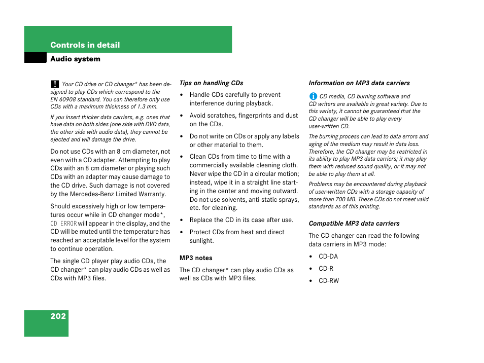 On on mp3, see “mp3 notes | Mercedes-Benz C-Class 2007 Owners Manual User Manual | Page 203 / 441