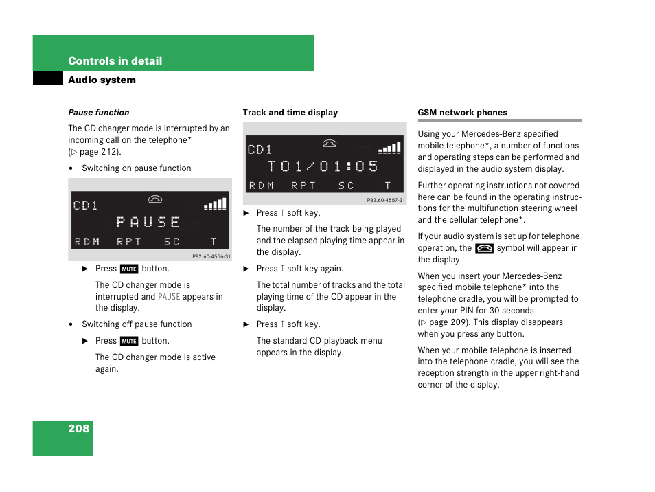 Gsm network phones | Mercedes-Benz C-Class 2007 Owners Manual User Manual | Page 209 / 441