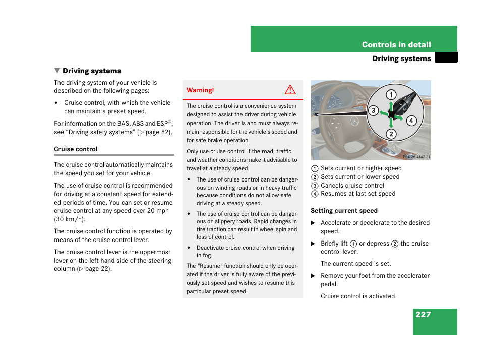 Driving systems, Cruise control | Mercedes-Benz C-Class 2007 Owners Manual User Manual | Page 228 / 441