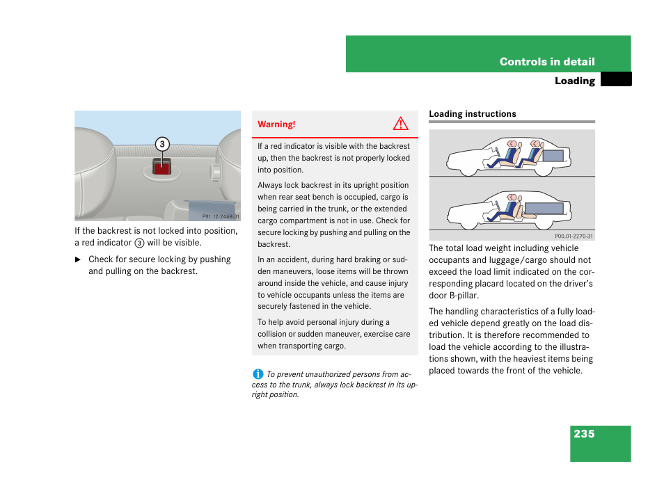 Loading instructions | Mercedes-Benz C-Class 2007 Owners Manual User Manual | Page 236 / 441