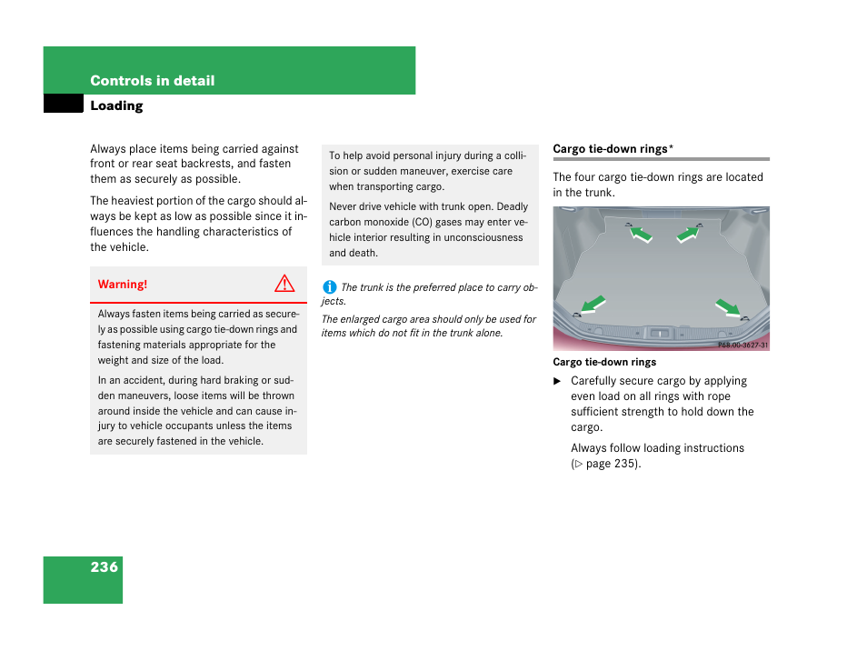 Cargo tie-down rings | Mercedes-Benz C-Class 2007 Owners Manual User Manual | Page 237 / 441
