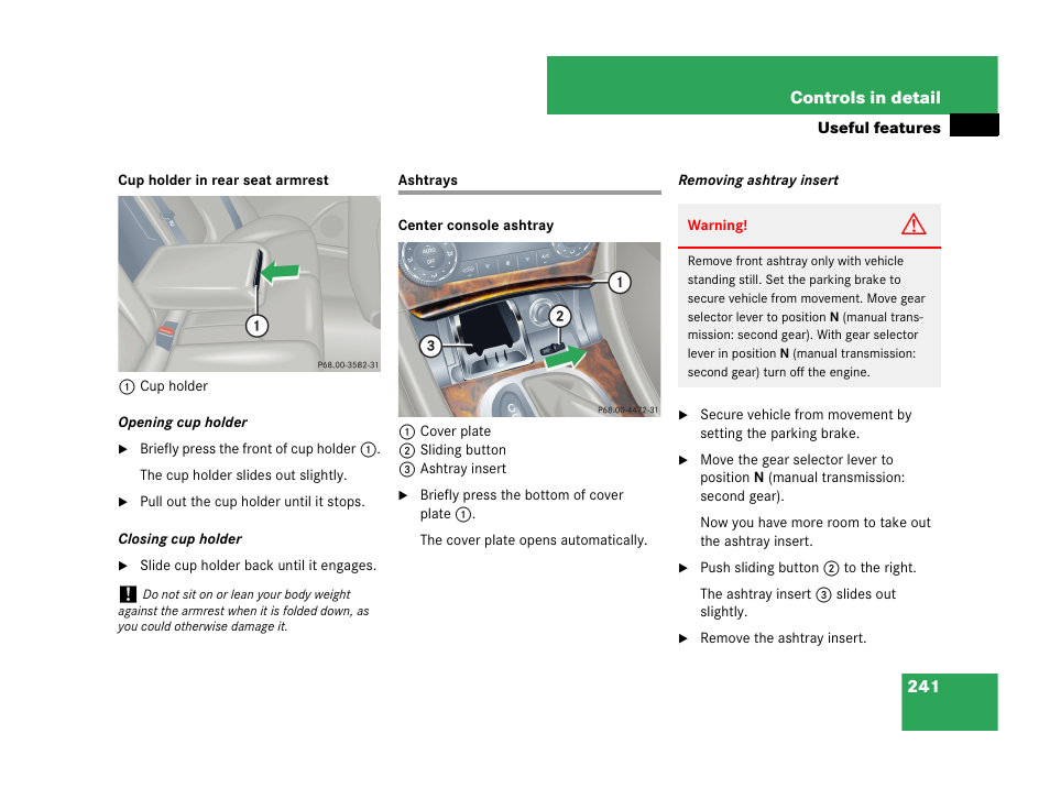Ashtrays | Mercedes-Benz C-Class 2007 Owners Manual User Manual | Page 242 / 441