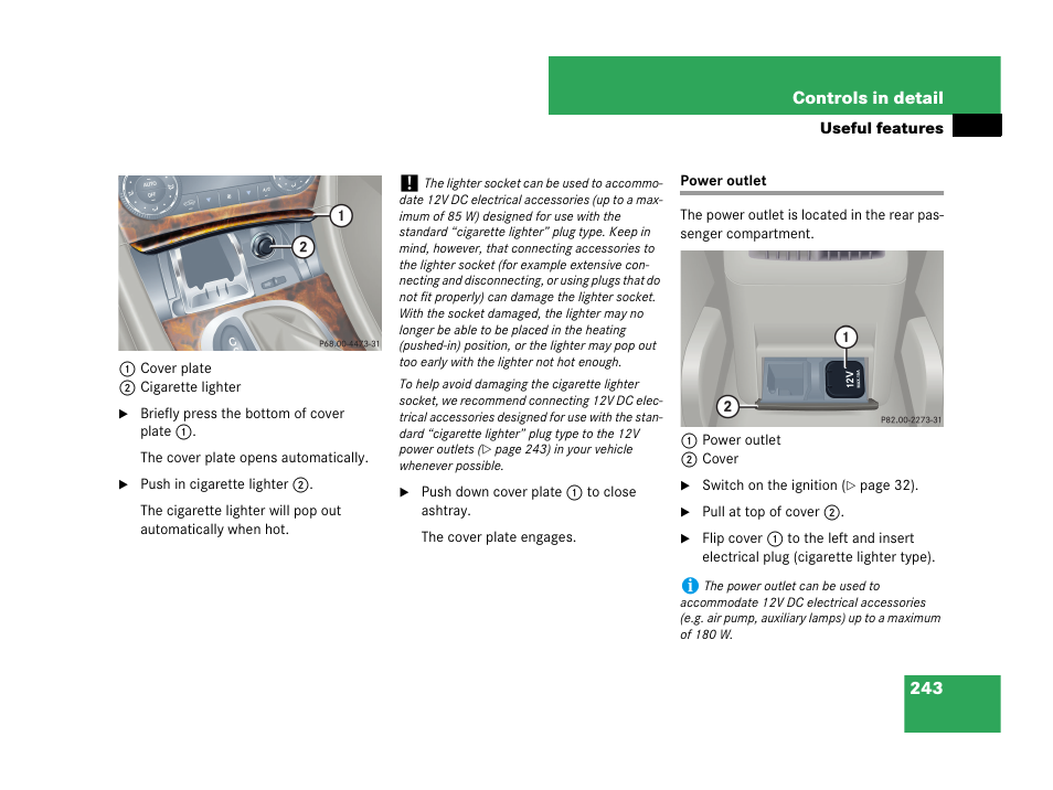 Power outlet | Mercedes-Benz C-Class 2007 Owners Manual User Manual | Page 244 / 441